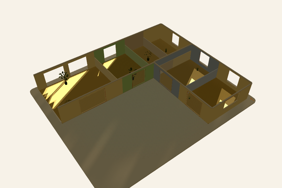Courtyard penthouse seen from north-east on 15 October 2026 at 17:00