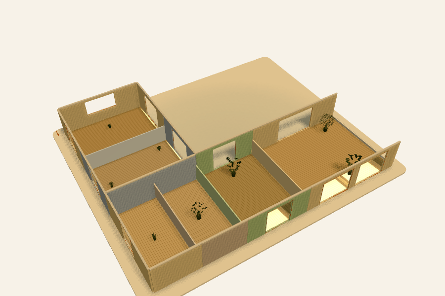 Courtyard penthouse seen from south-west on 21 June 2026 at 13:00