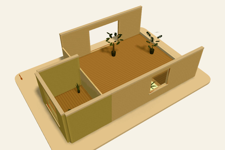 Roof terrace apartment seen from south-west on 21 June 2026 at 13:00